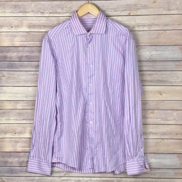 Bugatchi Uomo Striped Contrast Cuff Shirt 17 36/37 - Picture 1 of 4